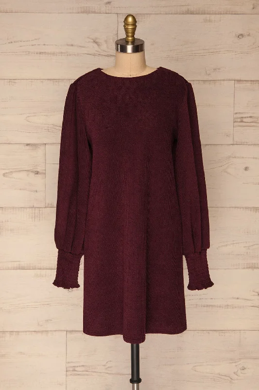 Jaen Burgundy | Long Sleeve Ribbed Dress