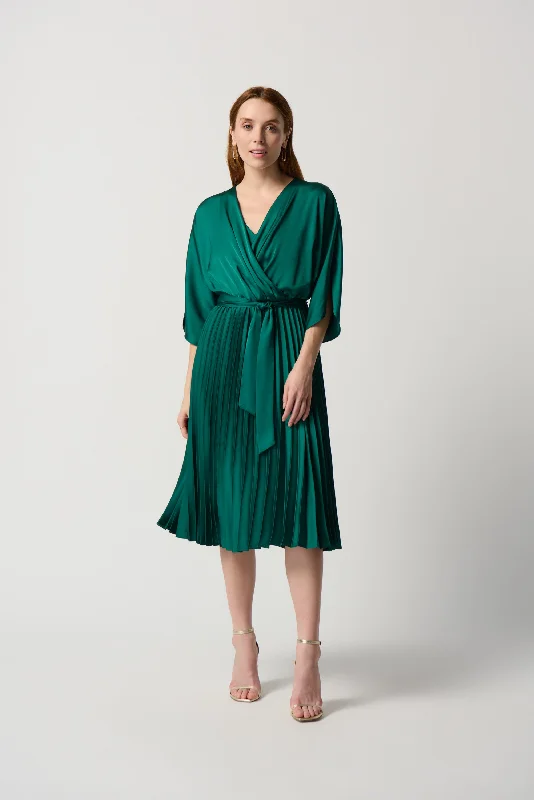 Joseph Ribkoff Satin & Flare Dress w/ Waist Sash