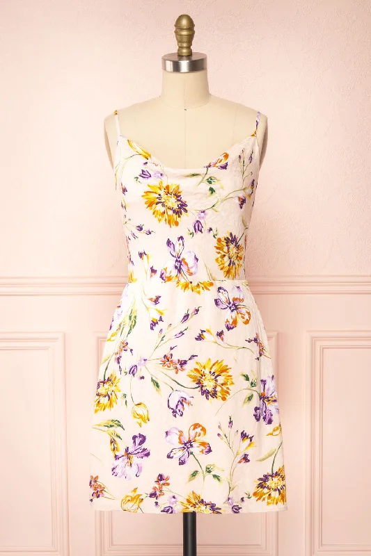Jemima | Short Floral Dress w/ Cowl Neck