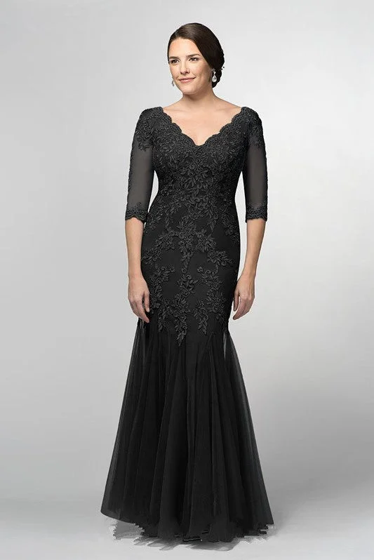 Black Mermaid Bride Mother Formal Dress with Half Sleeves