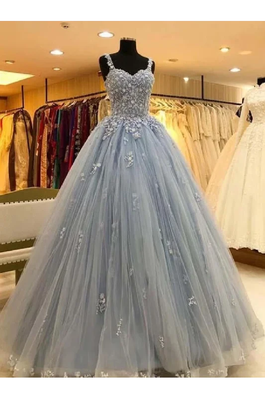 Ball Gown Straps Long Prom Dress Appliques Quinceanera STIPKS9FELB