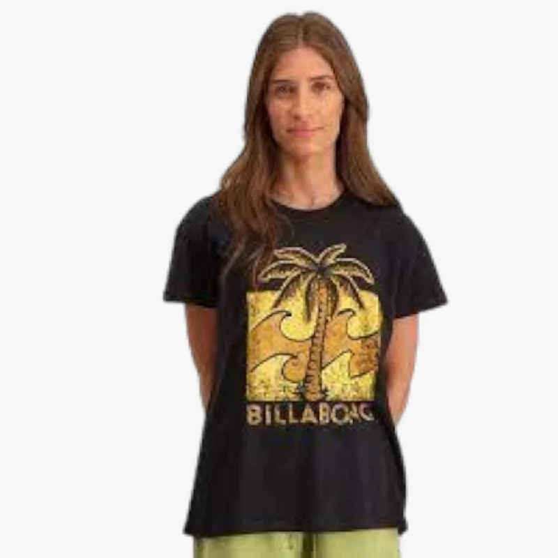 Billabong Ladies Waves And Palm Short Sleeve Tee Anthracite Plaid T-Shirt Polka Dot Checkered