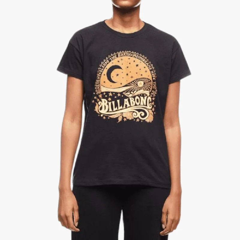 Billabong Womens Mystic Land Short Sleeve Tee Black Satin Fabric Silk Fabric Chiffon Fabric