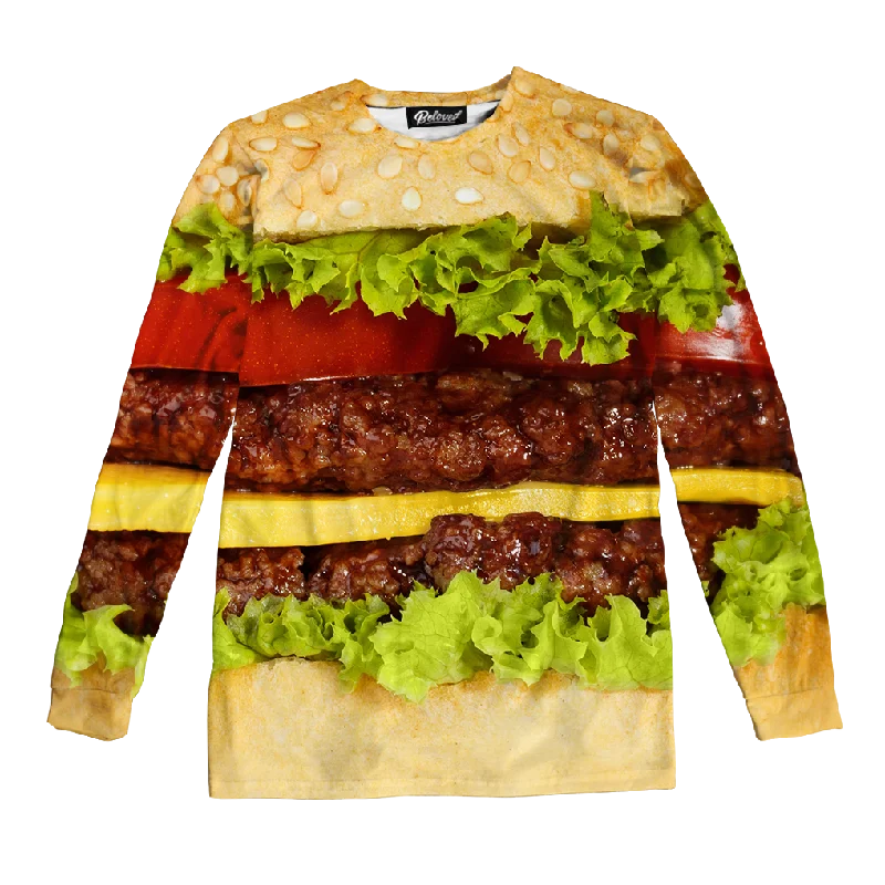 Burger Unisex Long Sleeve Tee Welt Pockets Slit Pockets Flap Pockets