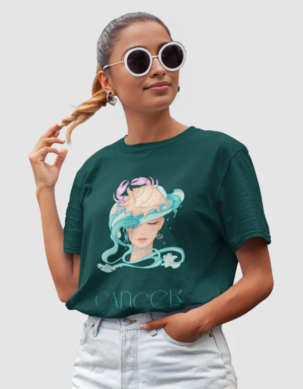 Cancer Zodiac Graphic Printed Oversized T-Shirt For Women Casual Formal Business