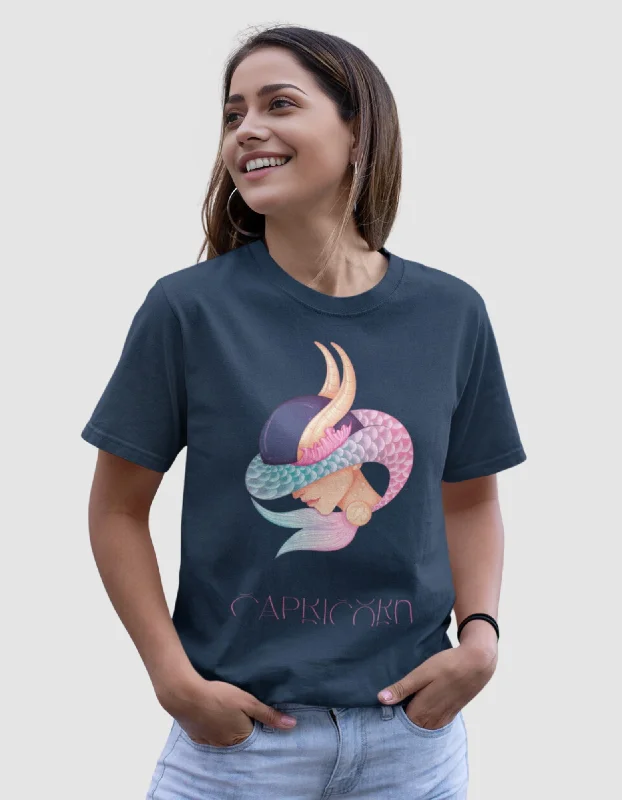 Capricorn Zodiac Graphic Printed Oversized T-Shirt For Women Fleece Nylon Spandex