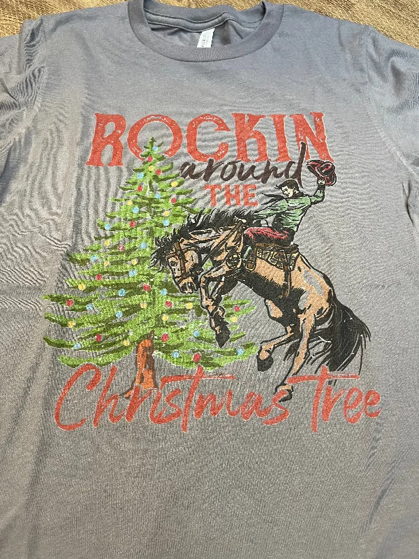 Rockin Around the Christmas Tree L/S T-shirt Spandex Blend Rayon Blend Denim Blend