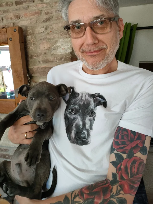 Custom painted pet portrait t-shirt Print Jacquard Patchwork