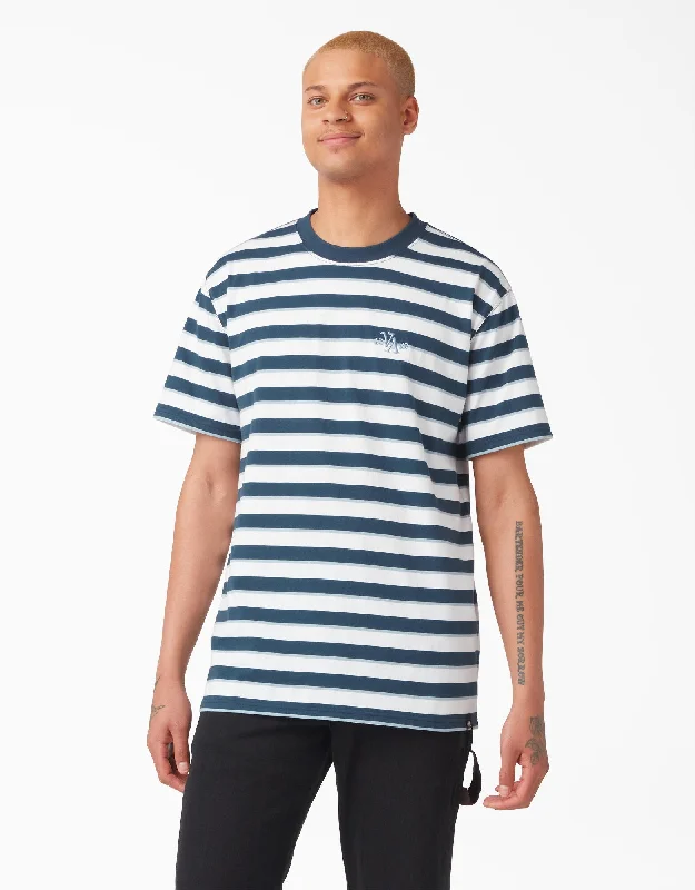 Dickies Vincent Alvarez Striped T-Shirt - Airforce Blue Stripe Zippered Buttoned Snapped