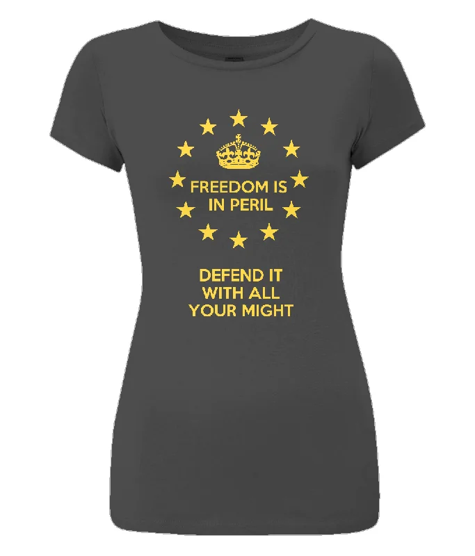 Women's Slim-Fit Jersey T-Shirt "Freedom in Peril" Collared T-Shirt Boat Neck A-Line