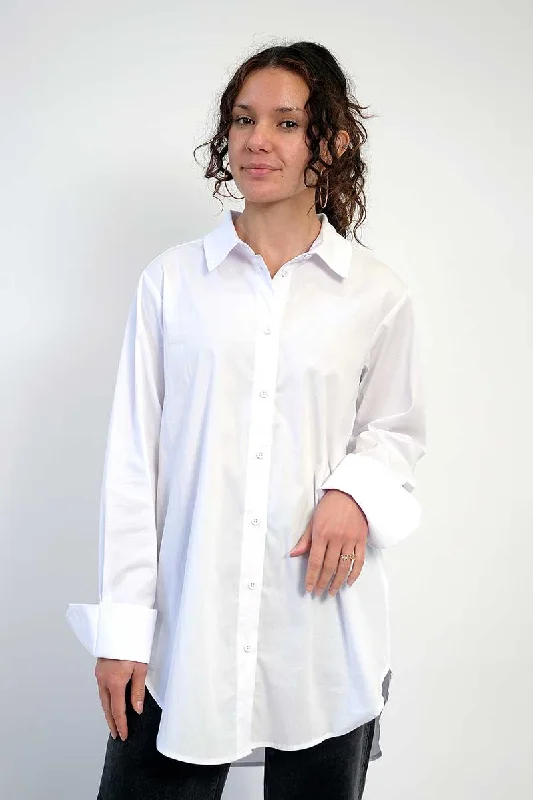 Foil Hand Cuffs Shirt in White Hooded Caped Shawl Collar