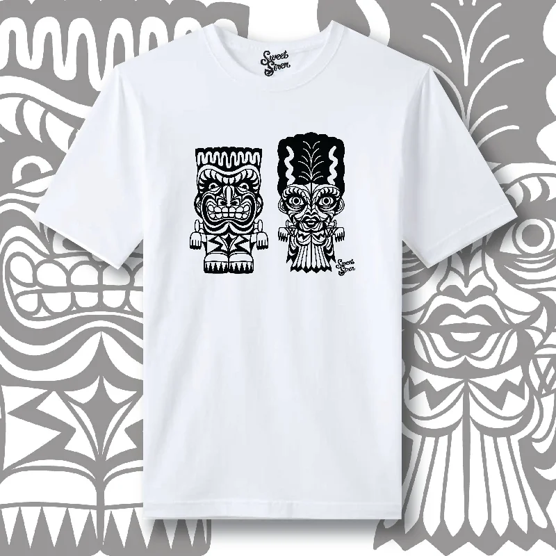 Franky & Bride Tiki Monsters - Black Ink - Unisex tee Houndstooth Herringbone Solid