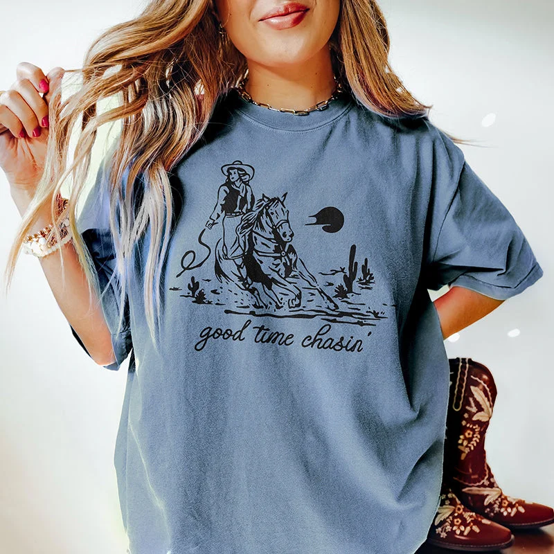 Good Time Chasin' Heavyweight Western Tee Fitted T-Shirt Seamless Stretchy