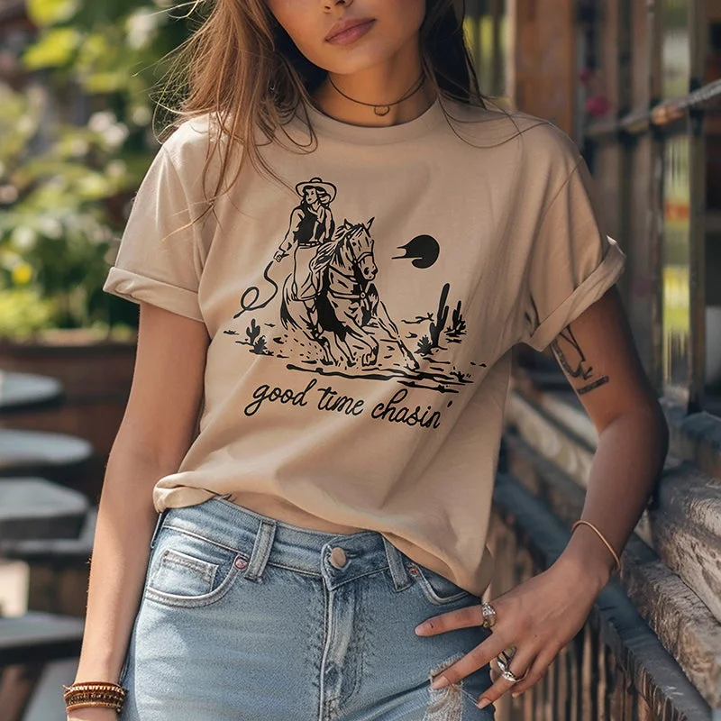 Good Time Chasin' Lightweight Graphic Tee Cashmere Blend Cotton Blend Poly Blend