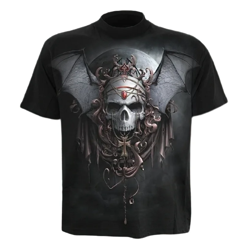 Gothic Fashion T-shirt with 3D Print kazhan Skull / Black T-Shirts Short Sleeve and Round Neck Front Pockets Side Pockets Patch Pockets