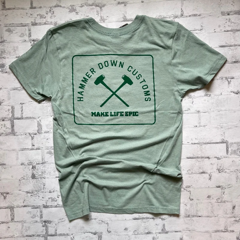 Hammer Down "Epic Squad Patch" Short Sleeve T-shirt - River Green Zippered Front Buttoned Front Snap Front