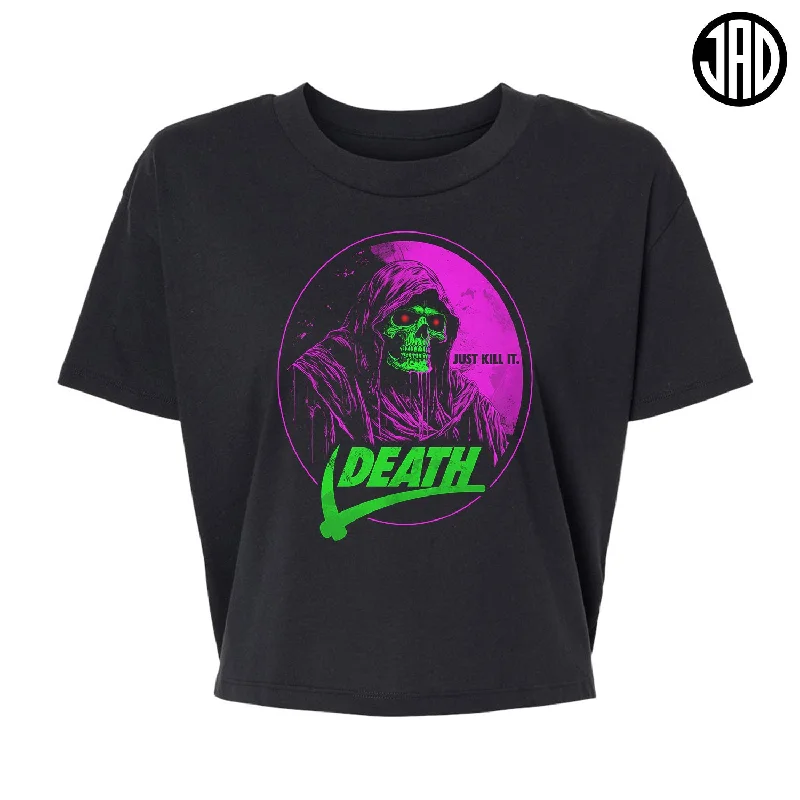 Just Kill It Death - Alternative Women's Crop Tee Real Fur Shearling Chenille