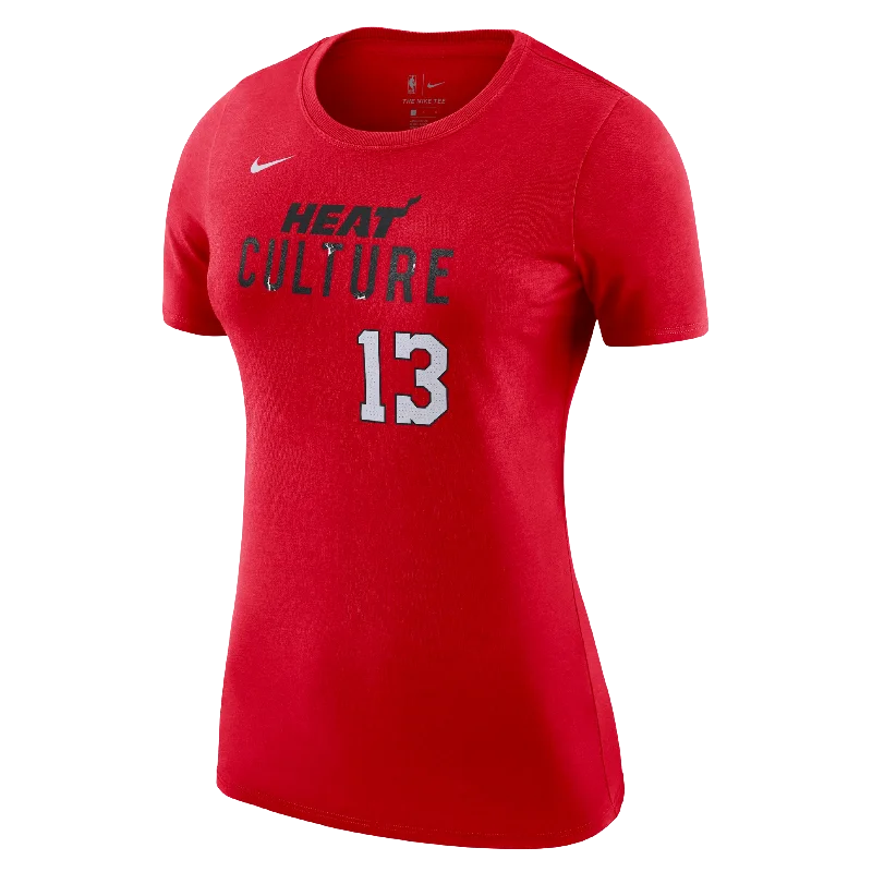 Bam Adebayo Nike HEAT Culture: Blood Red Name & Number Women's Tee Zippered Front Buttoned Front Snap Front