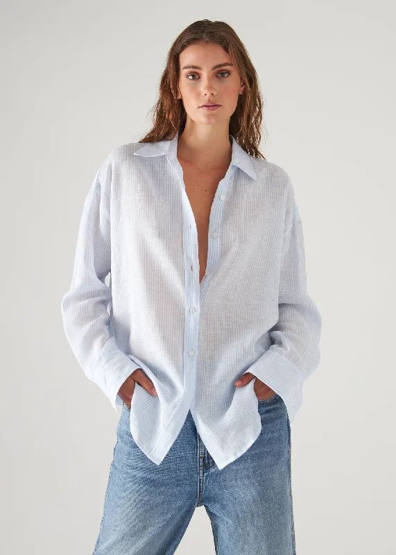 Linen Striped Boyfriend Shirt Silk Blend Satin Velvet