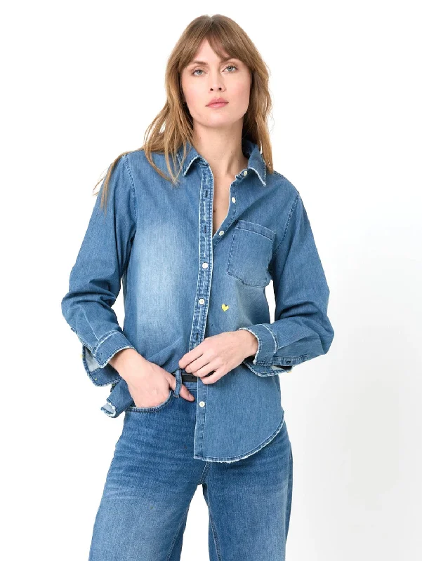 Mia Shirt - Dark Denim Lace Blend Ribbed Blend Corduroy Blend