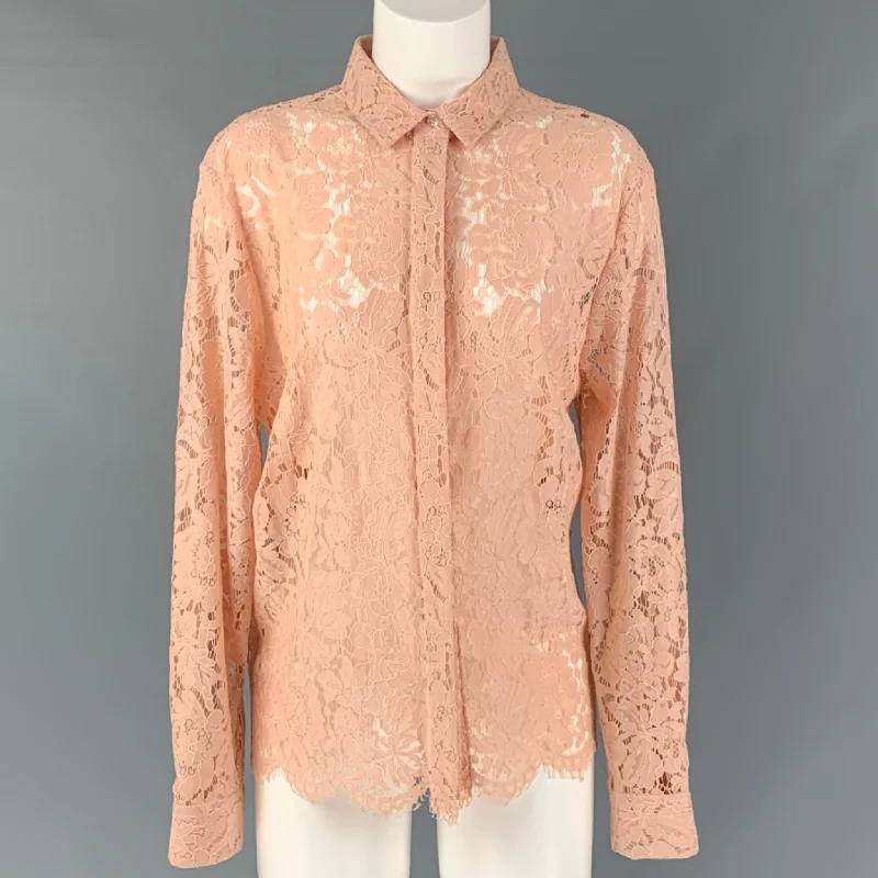 MSGM Blush Lace Hidden Placket  Size L Shirt Cashmere Blend Cotton Blend Poly Blend