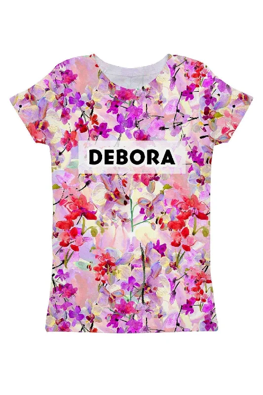 Orchid Caprice Customized NAME Zoe T-Shirt - Women Solid Color Striped Floral