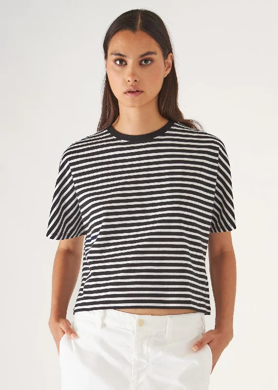 Organic Pima Cotton Stripe Dolman T-Shirt Notch Collar Peter Pan Collar Cowl Neck