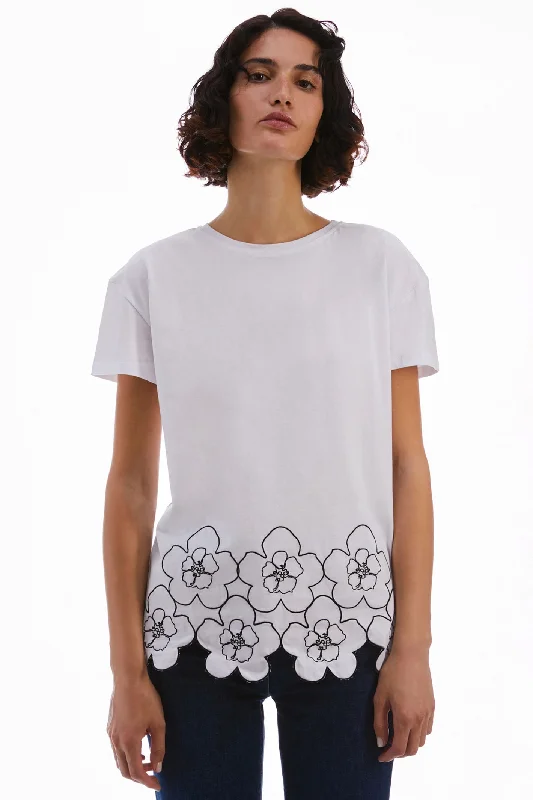 Pennyblack 2411971114200 Sedia White Flower Embroidered Cotton T-Shirt Oversized T-Shirt Spandex breathable