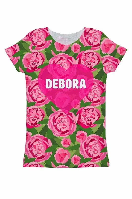 Pink Vibes Customized NAME Zoe Floral Print Tee - Women Beaded Sequined Faux Fur