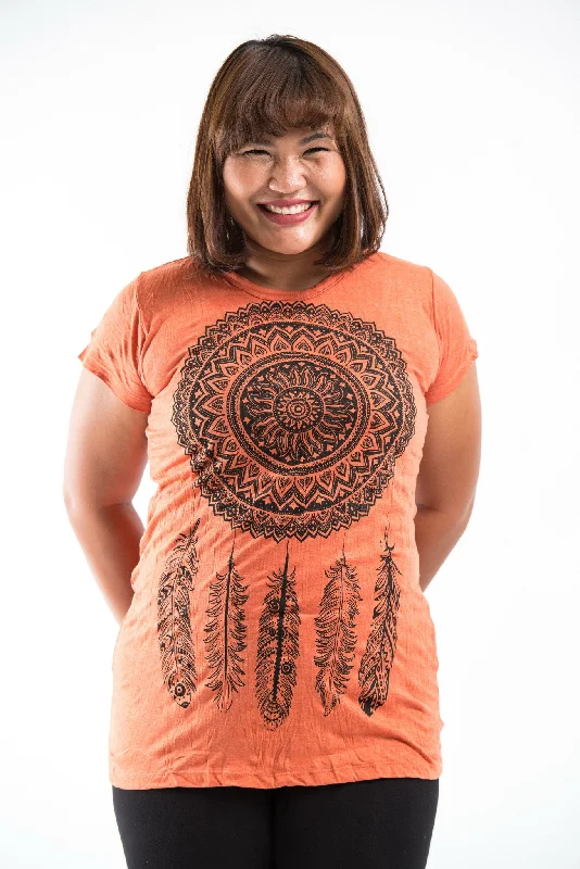 Plus Size Sure Design Women's Dreamcatcher T-Shirt Orange Cotton Fabric Linen Fabric Terry Fabric