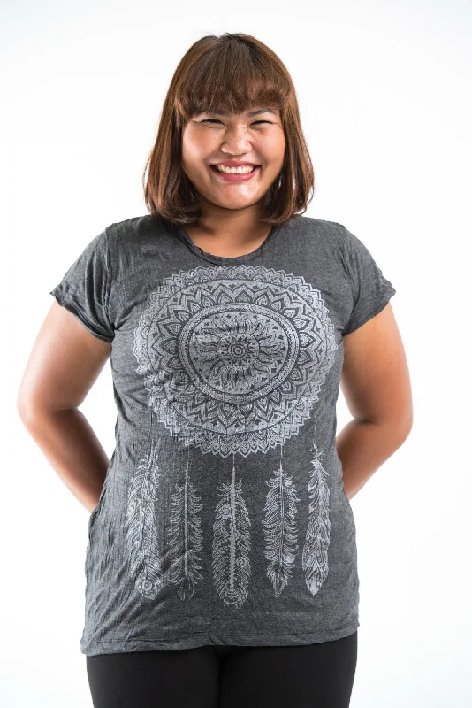 Plus Size Sure Design Women's Dreamcatcher T-Shirt Silver on Black Plaid T-Shirt Polka Dot Checkered