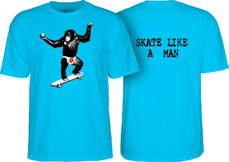 Powell Peralta Skate Chimp T-Shirt - Caribbean Blue Fleece Fabric Down Fabric Feather Fabric