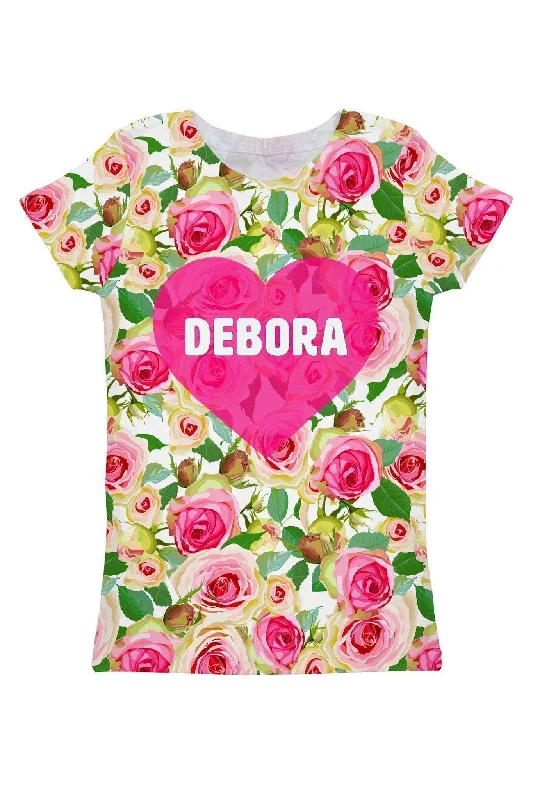 Rosarium Customized NAME Zoe Floral T-Shirt - Women Faux Fur Fabric Real Fur Fabric Shearling Fabric