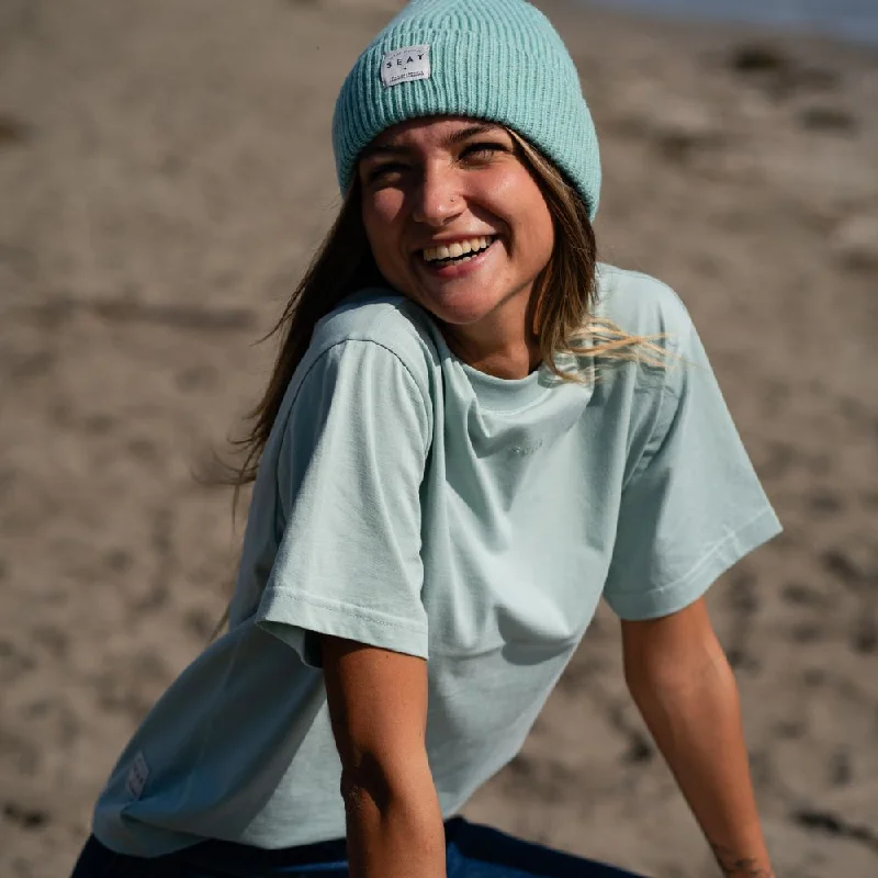 SEAY Women's T-Shirt Mint Green Delavé Hooded Caped Shawl Collar