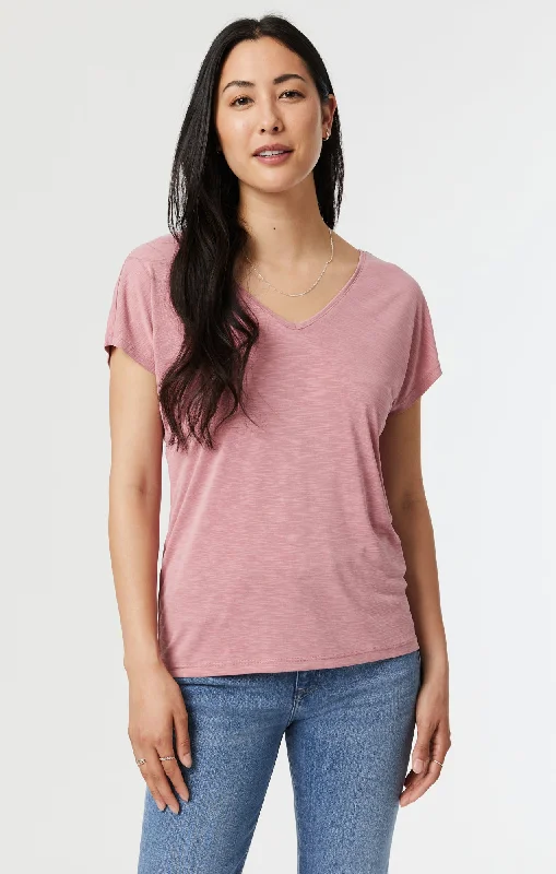 SHORT SLEEVE T-SHIRT IN DUSTY ROSE Mesh Fabric Canvas Fabric Denim Fabric