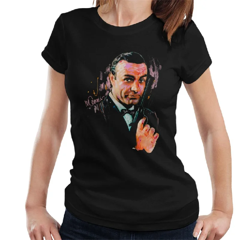 Sidney Maurer Original Portrait Of Sean Connery James Bond Women's T-Shirt Terry Blend Velvet Blend Canvas Blend