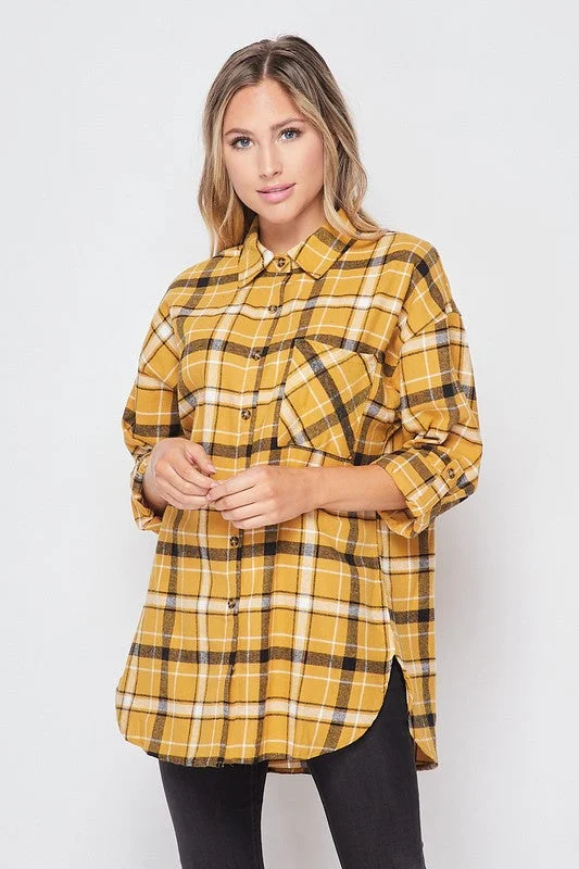 Single Pocket Women's Button Up Flannel Shirt Fleece Fabric Down Fabric Feather Fabric