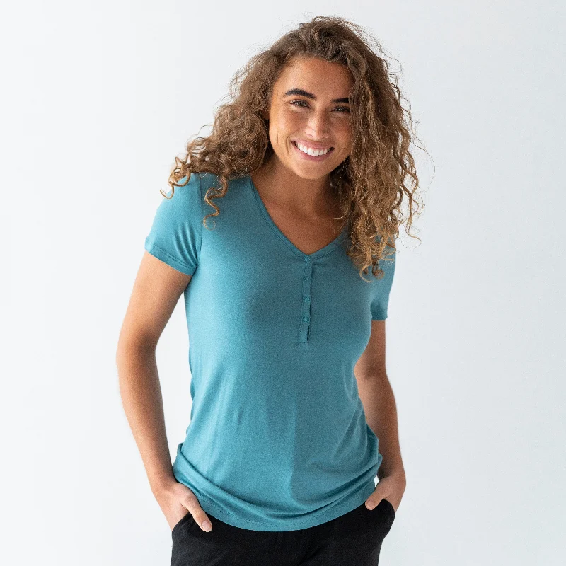 Teal Mama T-Shirt Mesh Blend Leather Blend Suede Blend
