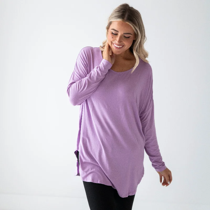 Lavender Mama Long Sleeves Shirt Silk Blend Satin Velvet
