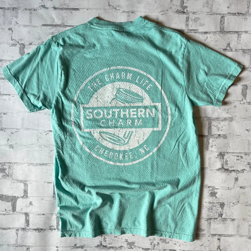 Southern Charm "70s" Short Sleeve T-shirt - Mint Welt Pockets Slit Pockets Flap Pockets