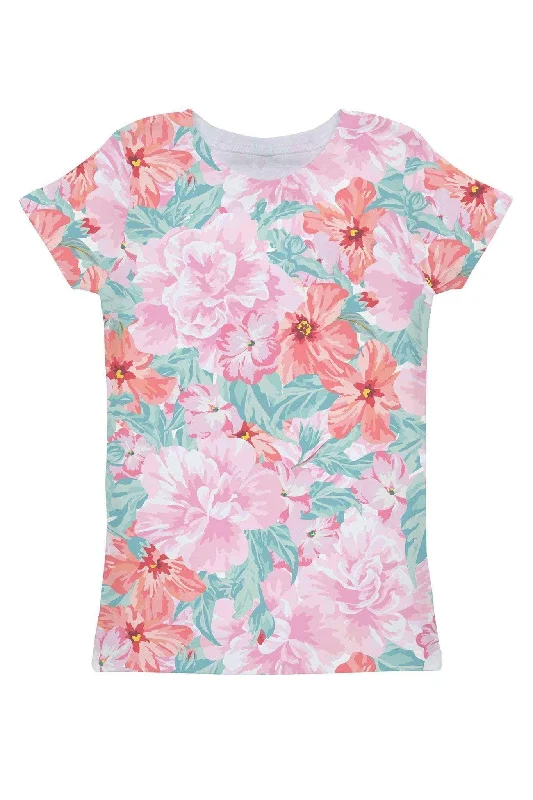 Spring Garden Zoe Pink Floral Print Designer T-Shirt - Women Anti-Shrink Durable Soft