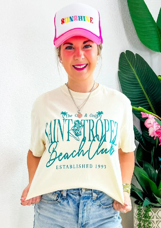 St. Tropez Beach Club Cropped Tee - Ivory Real Fur Shearling Chenille