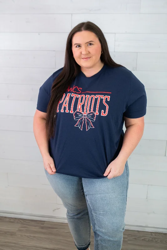 SWCS Patriots with a Bow Graphic Tee-Blue Houndstooth Herringbone Solid