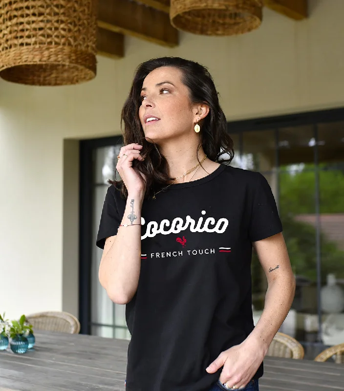 T-shirt Femme Noir - French Touch Thin T-Shirt Open Front Quick Dry
