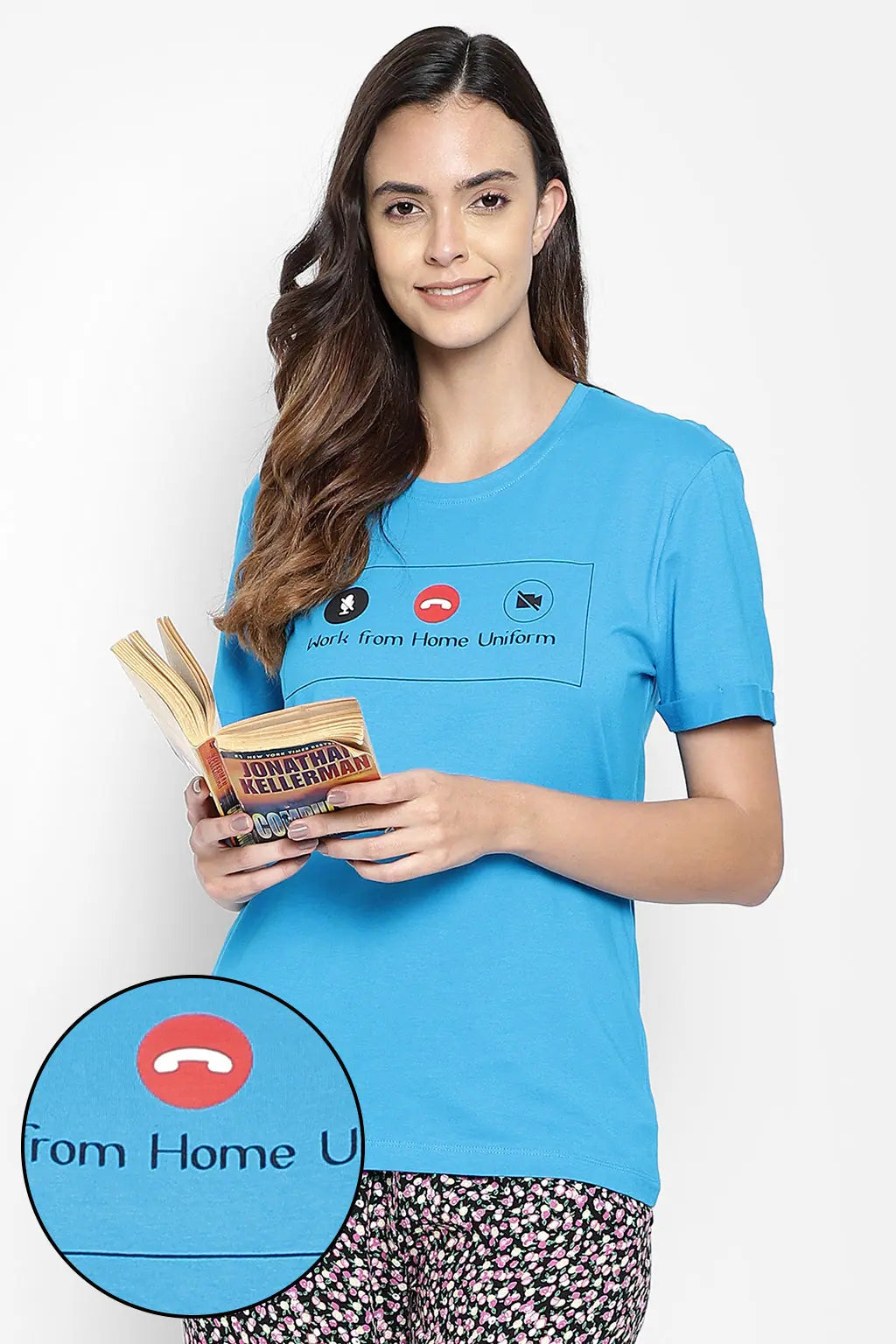 Text & Graphic Print Sleep T-shirt in Blue - 100% Cotton Fashionable Trendy Casual