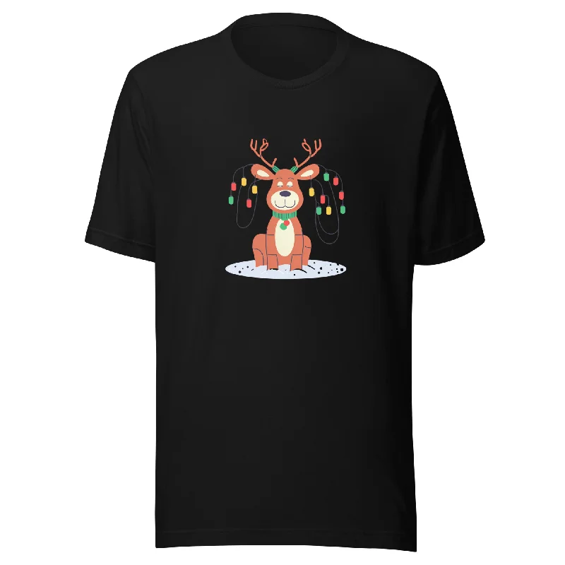 Twinkling Reindeer Christmas Graphic Women Staple Eco T-Shirt Lace Blend Ribbed Blend Corduroy Blend