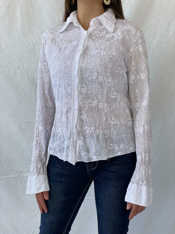 Vintage Marlboro Classics Slim Fit Shirt With Floral Details - M Notch Collar Peter Pan Collar Cowl Neck