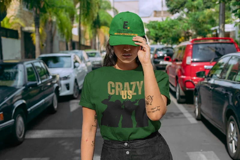 Women Round Neck Olive Green T Shirt Crazy Us Terry Blend Velvet Blend Canvas Blend