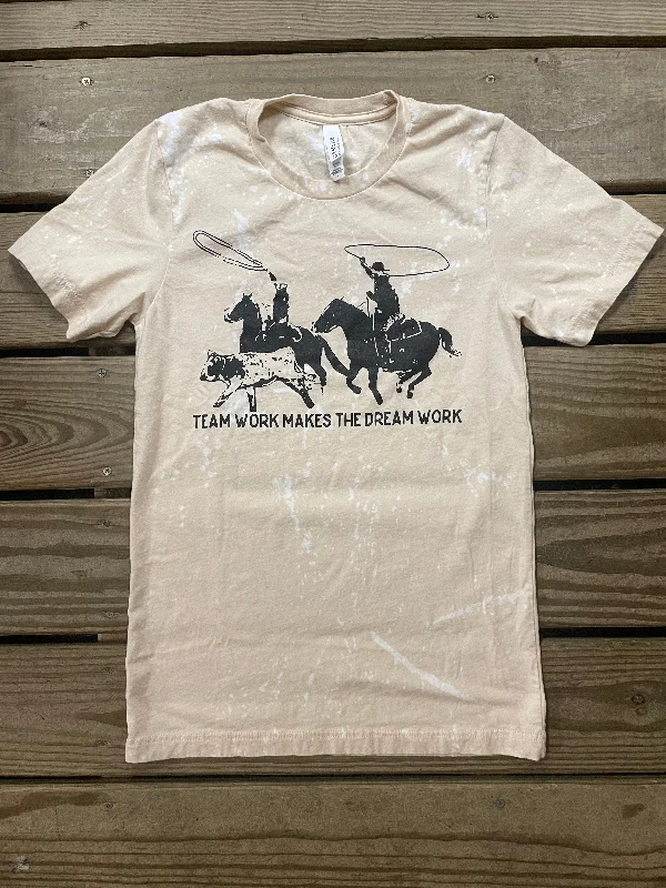 Team Work Makes The Dream Work Tee Denim Fabric Leather Fabric Suede Fabric