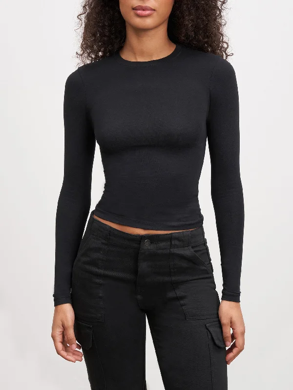 Womens Cotton Jersey Long Sleeve T-Shirt in Black Chenille Fabric Brocade Fabric Lace Fabric